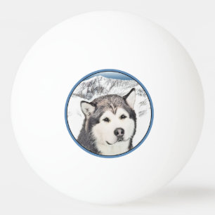 Bolinha De Ping Pong Pintura de Malamute no Alasca - Arte de Cachorro O