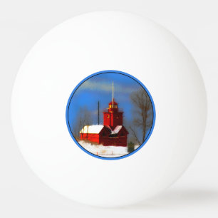 Bolinha De Ping Pong Pintura do Farol Vermelho Grande - Arte Original