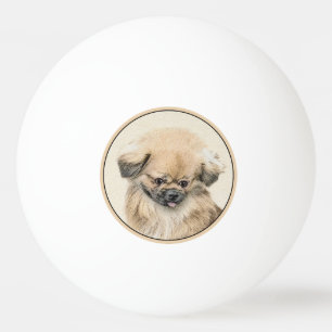 Bolinha De Ping Pong Pintura em Pekingese - Arte de Cachorro Original