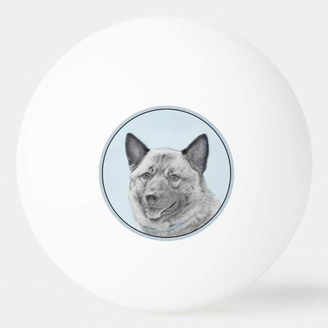 Bolinha De Ping Pong Pintura Norueguesa de Elkhound - Arte Original de  (Frente)