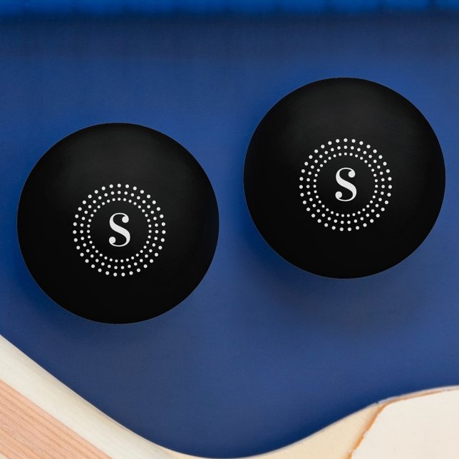 Bolinha De Ping Pong Ponto radial retrô inicial monograma em preto (Monogram initial retro radial dots on black ping pong ball)