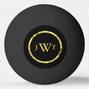 Bolinha De Ping Pong Preto Elegante com Monograma Dourado Faux