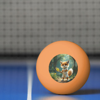Bolinha De Ping Pong Raposa fofa jogando tênis em uma floresta encantad