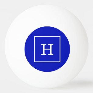 Bolinha De Ping Pong Real Azul Branco com quadro inicial Monograma