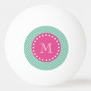 Bolinha De Ping Pong Rosa Quente, Chevron Verde Mint Seu Monograma