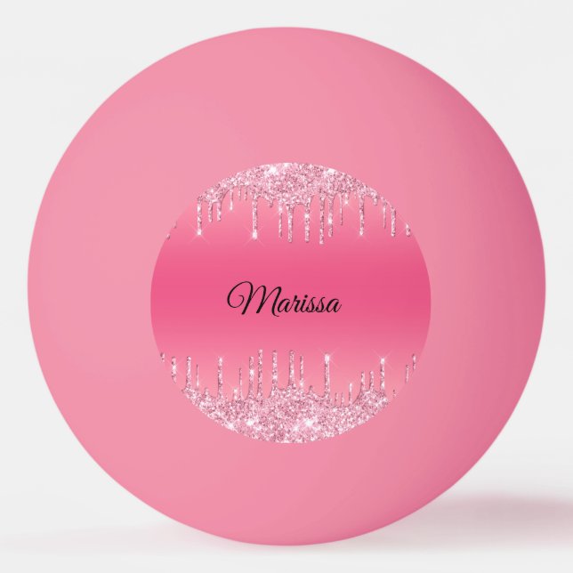 Bolinha De Ping Pong Rosa Quente Com Gotas De Glitter De Prata Espumant (Frente)