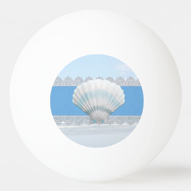 Bolinha De Ping Pong Seashell e laço azuis macios (Frente)