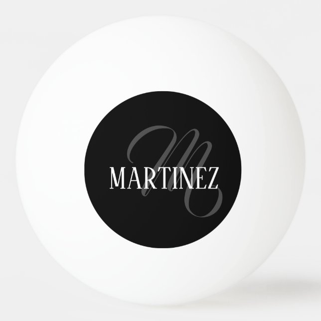 Bolinha De Ping Pong Sobrenome Personalizado Elegante Preto | Nome (Frente)