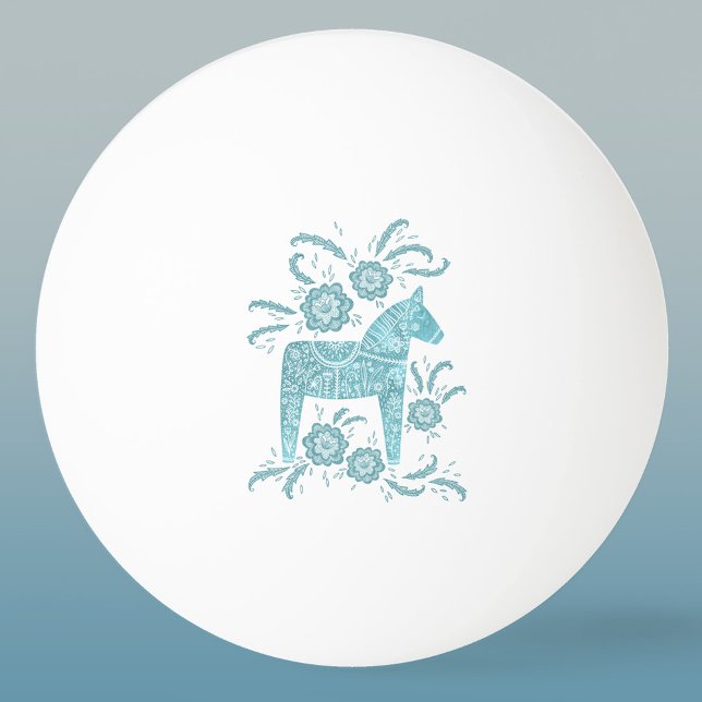 Bolinha De Ping Pong Sueco Dala Horse Teal Green Art (Swedish Dala Horse teal green folk art ping pong ball)
