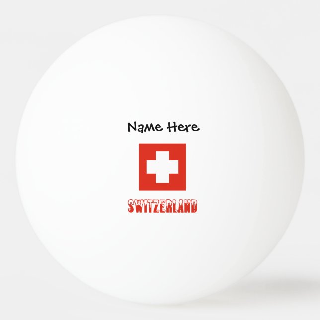 Bolinha De Ping Pong Suíça e Bandeira Suíça com o Seu Nome (Frente)
