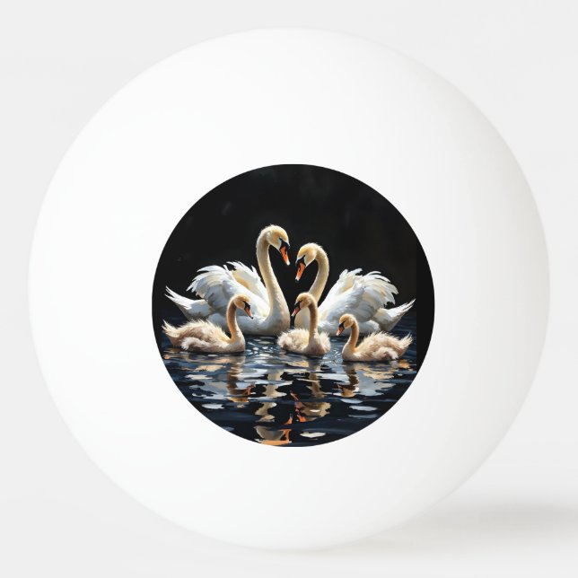 Bolinha De Ping Pong Swan Family on Black Lake Artwork (Frente)