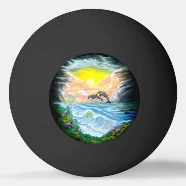 Bolinha De Ping Pong Tocando golfinhos ao sol (Frente)