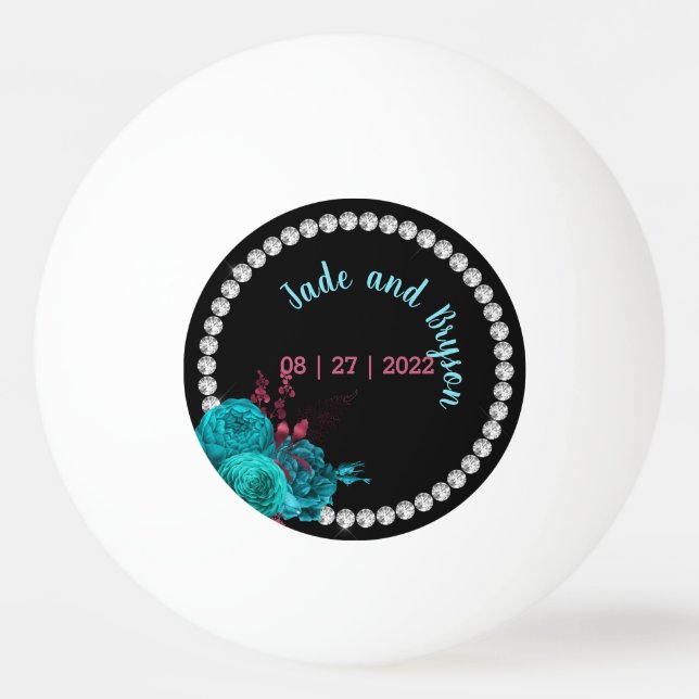 Bolinha De Ping Pong Turquesa Floral e o Elegante Mauve Rhinestone (Frente)