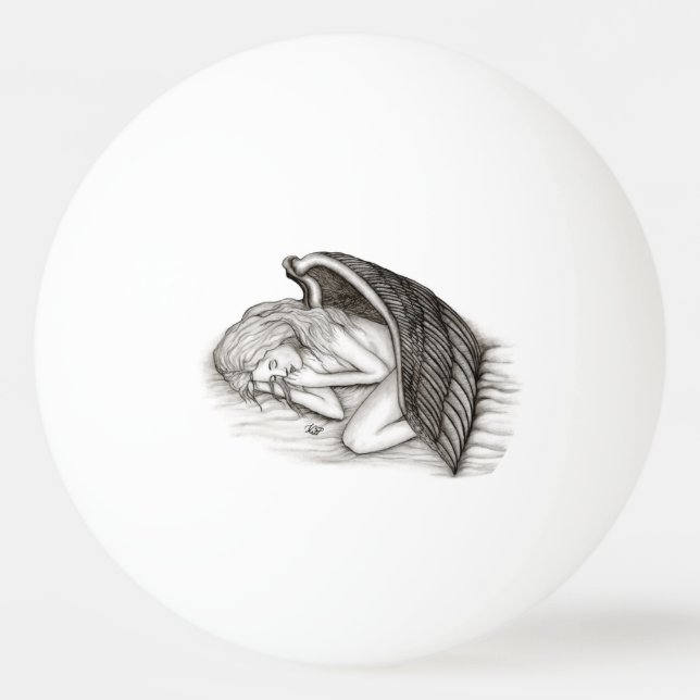 Bolinha De Ping Pong Um anjo adormecido, Design preto e branco (Frente)