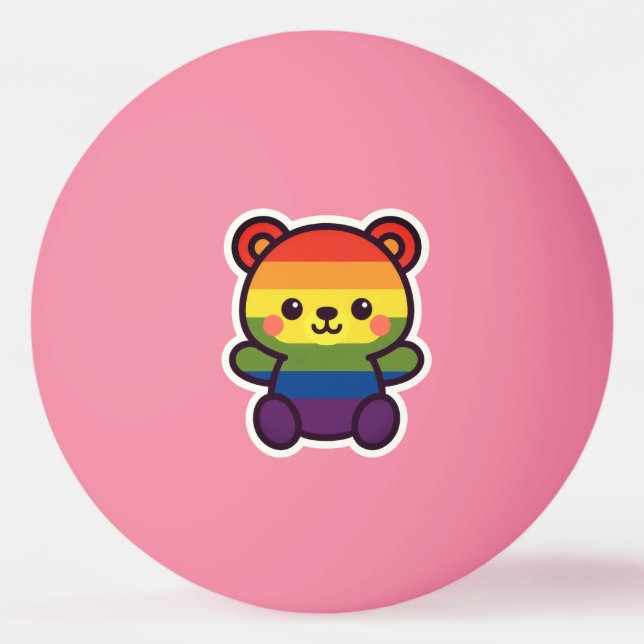 Bolinha De Ping Pong Ursinho Arco-Íris Kawaii - Uma Esmagada LGBTQ+ Org (Frente)