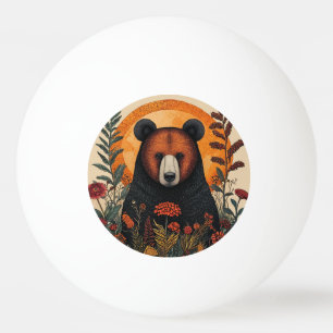 Bolinha De Ping Pong Urso Artístico Entre Flores Botânicas Vibrantes