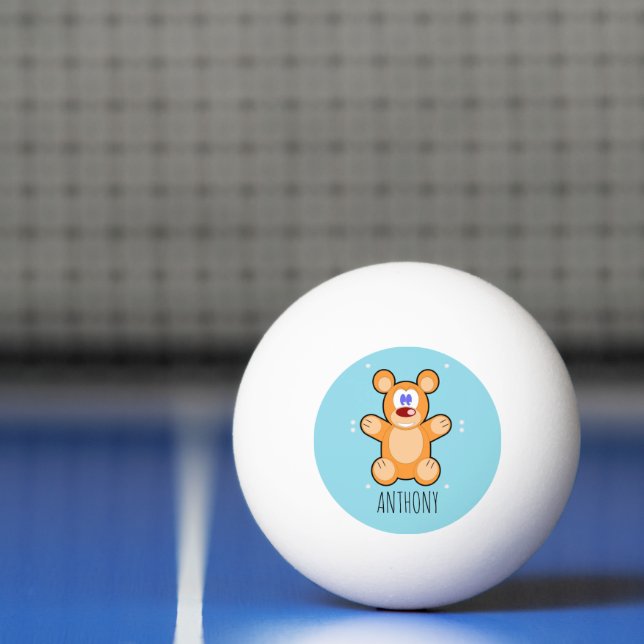 Bolinha De Ping Pong Urso marrom, monograma, de pelúcia azul (Líquido)