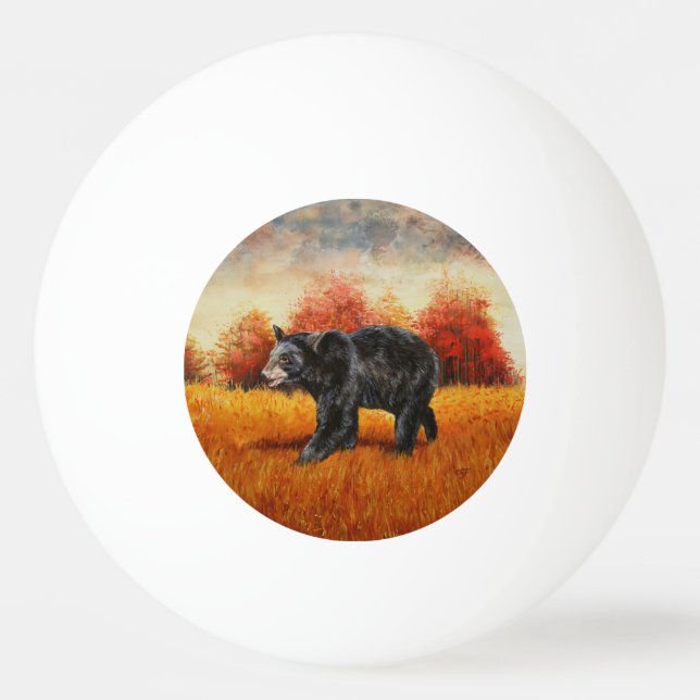 Bolinha De Ping Pong Urso Negro na Floresta do outono (Frente)