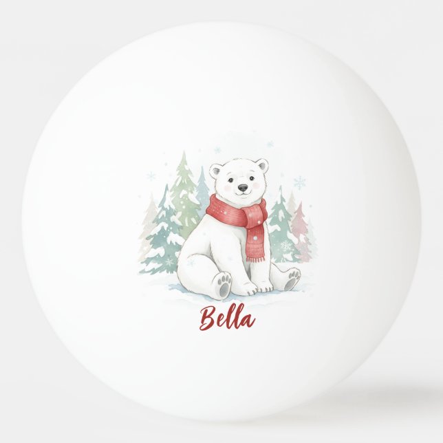 Bolinha De Ping Pong Urso Polar em Aquarela Fofa (Frente)