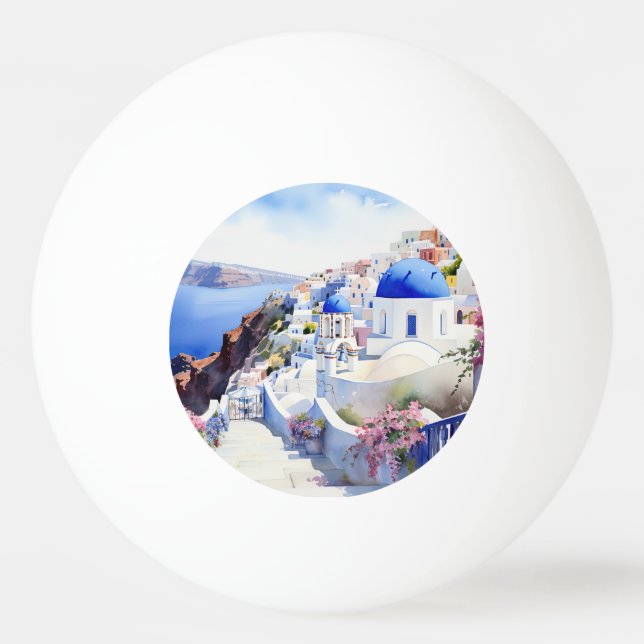 Bolinha De Ping Pong Watercolor Santorini Oia (Frente)