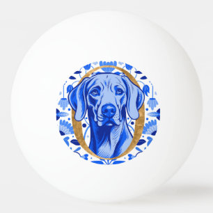 Bolinha De Ping Pong Weimaraner espiando através da letra "O" em Ouro