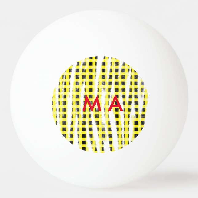Bolinha De Ping Pong Yellow Black checkboard add name monograma name le (Frente)