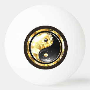 Bolinha De Ping Pong Yin Yang dourado em preto