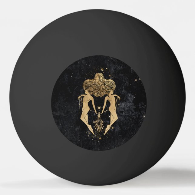 Bolinha De Ping Pong Zodiac Goddese | Astrologia Cósmica Dourada Gemini (Frente)