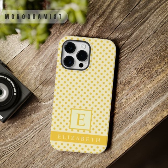 Bolinhas Amarelo de Manteiga Pálida de Pastel Pers (Customizable Pastel Pale Butter Yellow Polka Dot Case-Mate iPhone Case)