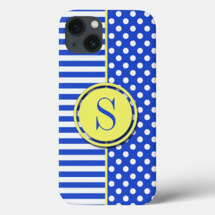 Bolinhas azuis reais e Stripes-Monograma