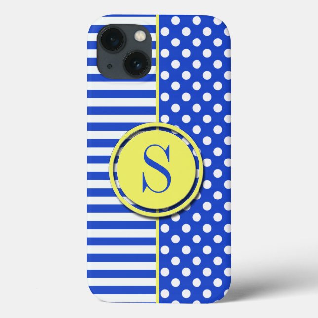 Bolinhas azuis reais e Stripes-Monograma (Verso)