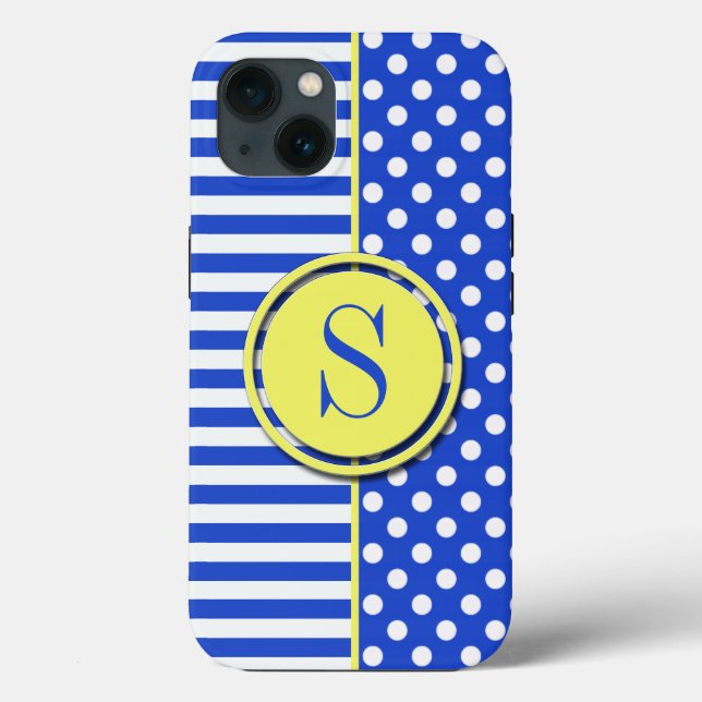 Bolinhas azuis reais e Stripes-Monograma (Verso)