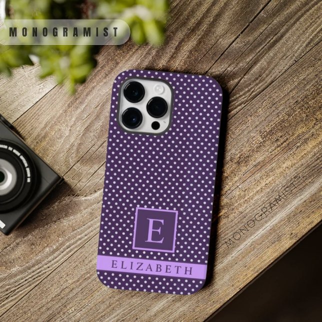 Bolinhas branca roxa escura e vívida personalizada (Custom Dark Deep Vivid Purple White Polka Dot Case-Mate iPhone Case)