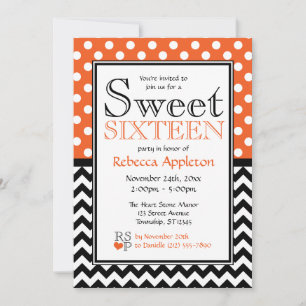 Bolinhas Orange Chevron Sweet 16 Convites