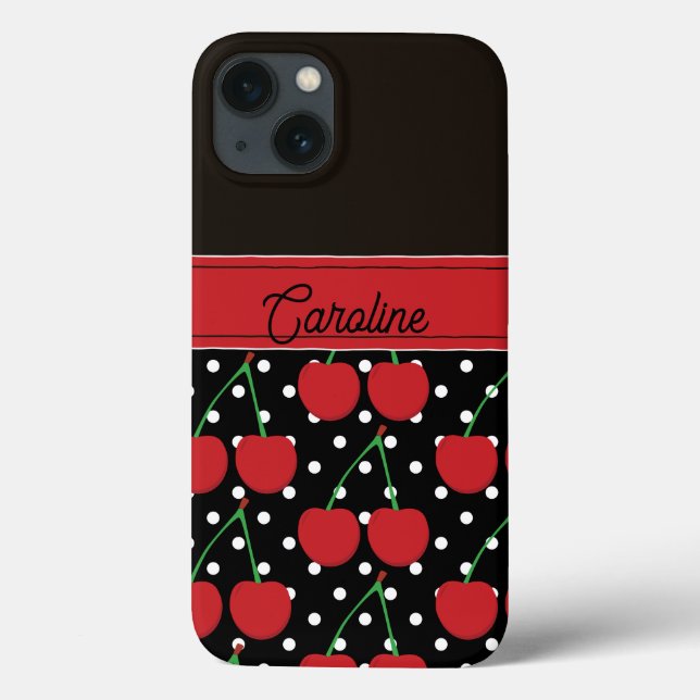 bolinhas pretas de cereja vermelha, com vintage pe (Verso)