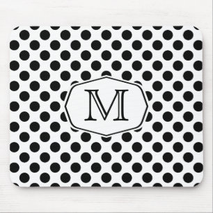 Bolinhas preto e branco Mousepad do monograma