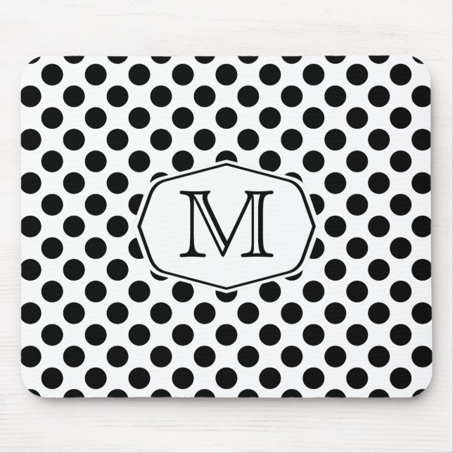 Bolinhas preto e branco Mousepad do monograma (Frente)