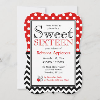 Bolinhas Red & Chevron Sweet 16 Convites