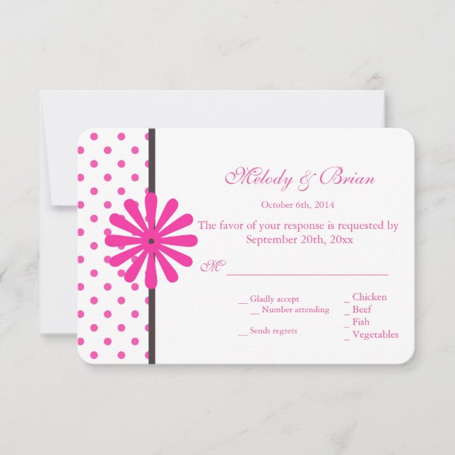 Bolinhas rosa e casamento RSVP de flores (Frente)
