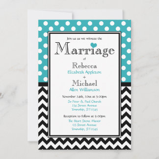 Bolinhas Turquoise & Chevron - Convites para Casam