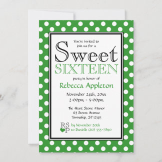 Bolinhas Verde e White Sweet 16 Convites