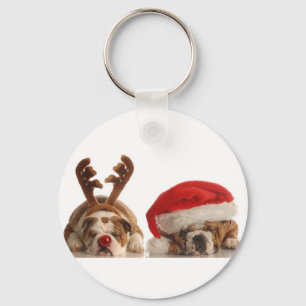 BOLLDOGOS DE NATAL ROUND HOLIDAY CHAVEIRO