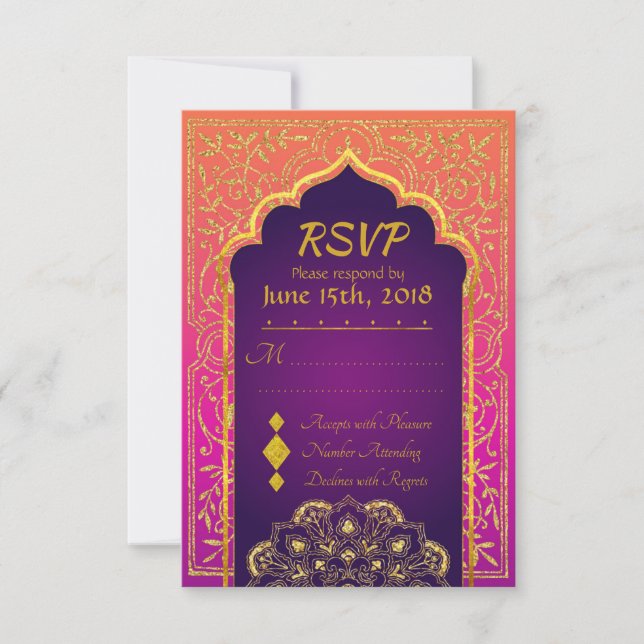 Bollywood Arabian Nights Wedding RSVP Card (Frente)