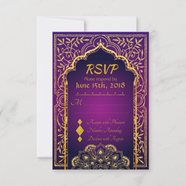 Bollywood Arabian Nights Wedding RSVP Card (Frente)