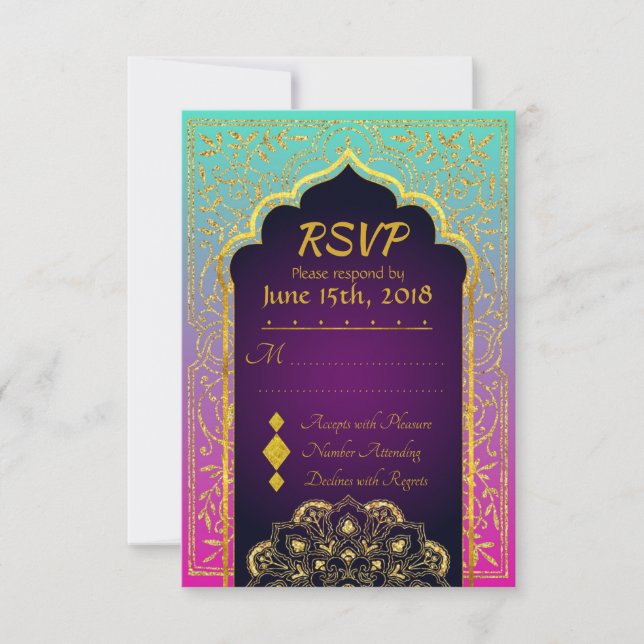 Bollywood Arabian Nights Wedding RSVP Card (Frente)