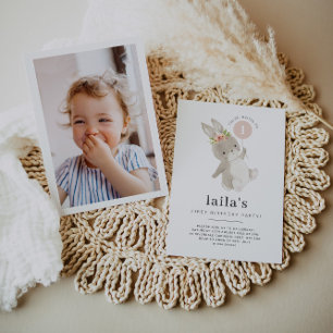 Bolny Primeiro Aniversário Foto Convite Rosa Balão