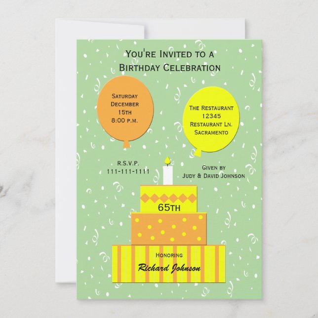 Bolo 65 do Convite de aniversário (Frente)