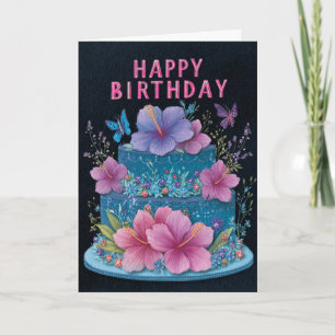 Bolo Azul com Cartão de Boas-Vindas de Aniversário