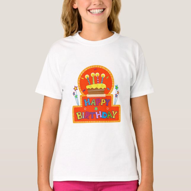 Bolo com Velas, em cima de uma camiseta Colorida (Frente)