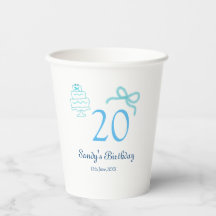 Bolo de 20º aniversário com laço azul nome data pa